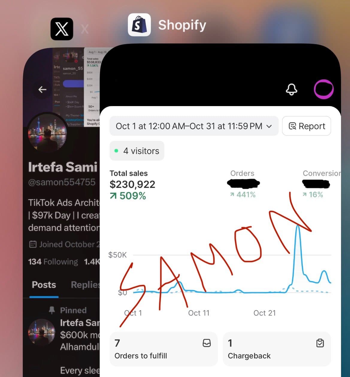 First Shopify dashboard in Samon’s $476K month proof set